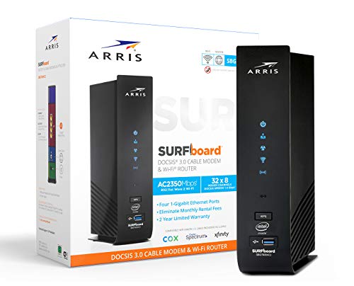  مودم کابلی ARRIS SURFboard SBG7600AC2 DOCSIS 3.0 و روتر Wi-Fi دو باند AC2350 ، تأیید شده برای Cox ، Spectrum ، Xfinity و دیگران (سیاه ) 