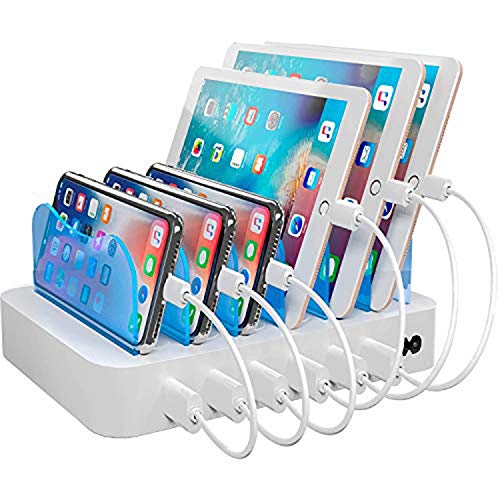 ایستگاه شارژ Hercules Tuff برای چندین دستگاه ، با 6 پورت USB سریع و 6 کابل USB کوتاه ، سفید