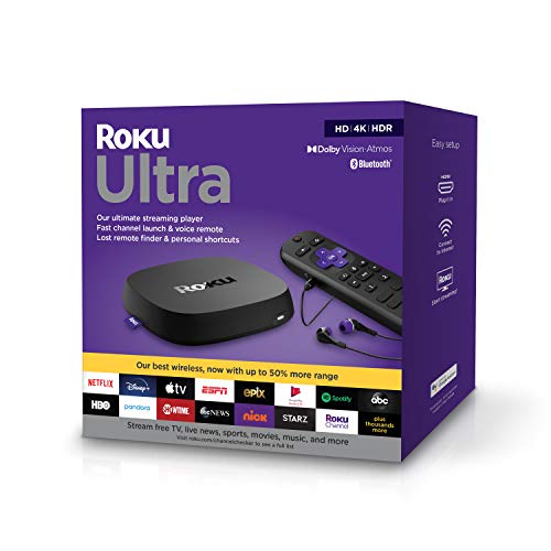 Roku Ultra 2020 | پخش جریانی Media Player HD / 4K / HDR / Dolby Vision با Dolby Atmos ، بلوتوث جریان و Roku Voice Remote با جک هدفون و میانبرهای شخصی ، شامل کابل HDMI ممتاز