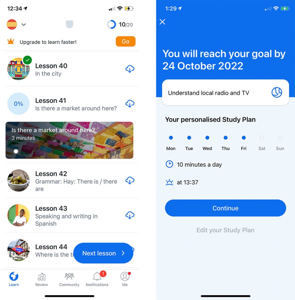  busuu "class =" wp-image-22301 "width =" 555 "srcset =" https://www.hellotech.com/blog/wp-content/uploads/2019/05 /busuu-best-free-langauage-learning-app-1005x1024.jpg 1005w، https://www.hellotech.com/blog/wp-content/uploads/2019/05/busuu-best-free-langauage-learnage- app-294x300.jpg 294w ، https://www.hellotech.com/blog/wp-content/uploads/2019/05/busuu-best-free-langauage-learning-app-770x785.jpg 770w ، https: // www.hellotech.com/blog/wp-content/uploads/2019/05/busuu-best-free-langauage-learning-app.jpg 1060w "اندازه =" (حداکثر عرض: 1005 پیکسل) 100vw ، 1005px "/> [19659017] busuu "class =" lazyload wp-image-22301 "width =" 555 "data-srcset =" https://www.hellotech.com/blog/wp-content/uploads/2019/05/busuu-best- free-langauage-learnin g-app-1005x1024.jpg 1005w ، https://www.hellotech.com/blog/wp-content/uploads/2019/05/busuu-best-free-langauage-learning-app-294x300.jpg 294w ، https: //www.hellotech.com/blog/wp-content/uploads/2019/05/busuu-best-free-langauage-learning-app-770x785.jpg 770w، https://www.hellotech.com/blog/wp -content / uploads / 2019/05 / busuu-best-free-langauage-learning-app.jpg 1060w "data-sizes =" (max-width: 1005px) 100vw، 1005px "/> </figure>
</div>
<p> Busuu برای کمک طراحی شده است شما فقط 10 دقیقه در روز یک زبان جدید یاد می گیرید. این برنامه به شما امکان می دهد یک برنامه شخصی سازی کنید و پیشرفت خود را در جهت اهداف خاص مانند گذراندن کلاس ، رفتن به یک سفر کاری یا برقراری ارتباط با دوستان و خانواده دنبال کنید. </p>
<p> در حالی که این برنامه فقط 12 زبان مختلف برای یادگیری دارد ، هر کدام همراه با صدها درس تعاملی است که به شما کلمات ، عبارات ، صرف و موارد دیگر را می آموزد. بسیاری از دروس دارای کلیپ های ویدئویی یا صوتی برای آموزش گوش و تست کلمات گفتاری شما برای بهبود تلفظ شما هستند. </p>
<p> اگر می خواهید قفل همه دروس را باز کنید ، باید در برنامه Premium ثبت نام کنید که هزینه آن ماهانه 6.66 دلار است. یا طرح Premium Plus که ماهیانه 7.49 دلار هزینه دارد. این طرح ارزان تر به شما امکان می دهد با زبان مادری تمرین کنید و حالت آفلاین دارد. گرانترین طرح همراه با دوره های تأیید شده توسط McGraw-Hill Education است. گرچه این گواهینامه ها مانند TOEFL رسمی نیستند ، اما می توانند روش خوبی برای نشان دادن مهارت های زبانی شما به یک کارفرما باشند. </p>
<p> <strong> <em> بارگیری: فروشگاه App Apple / فروشگاه Google Play </em></strong></p>
<h2 id=